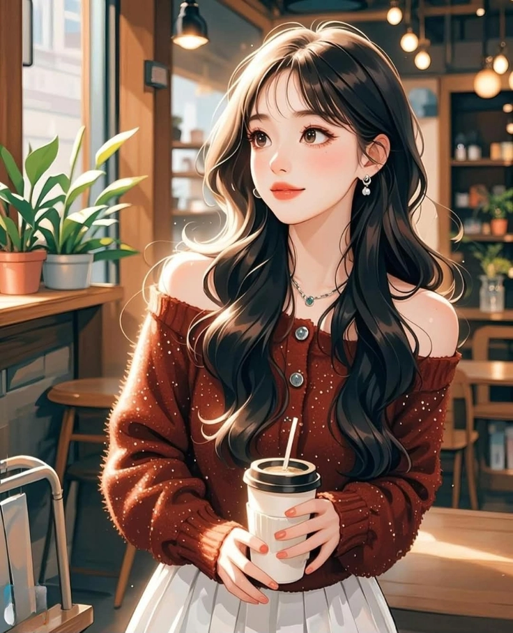 dp of girl with morning coffee 