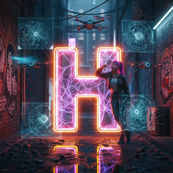 neon h letter dp 