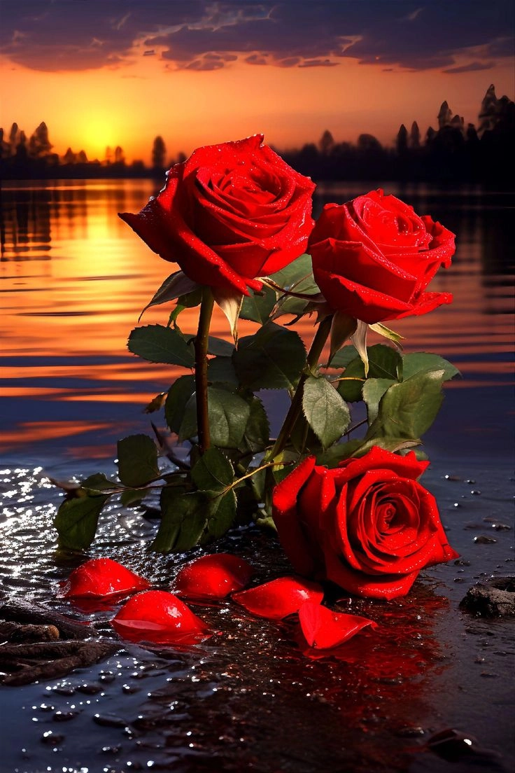 three roses in blue pink green flowers for dp