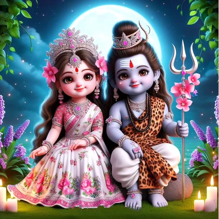 cute shiv parvati worship images