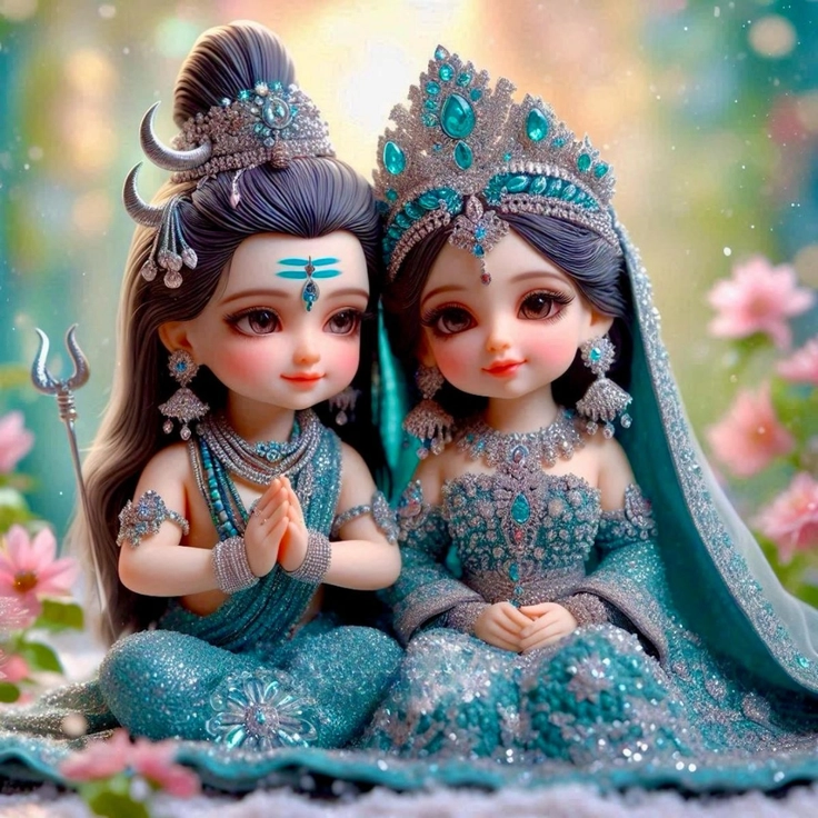 shiv parvati cute puja images