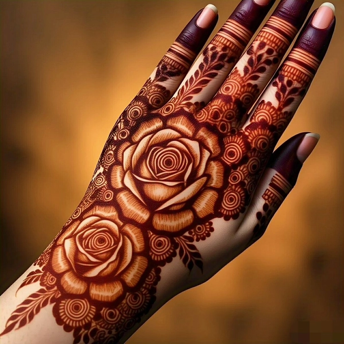3d flower mehndi design back hand