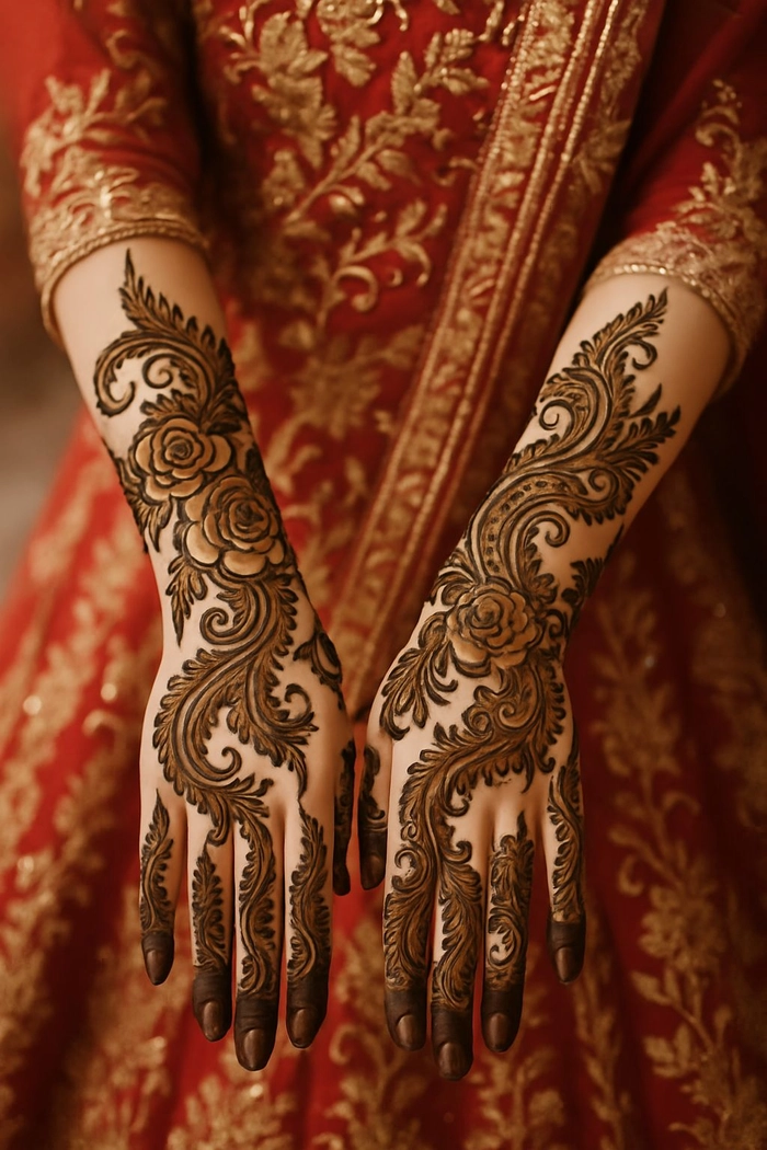 3d mehndi design back hand arabic full hand