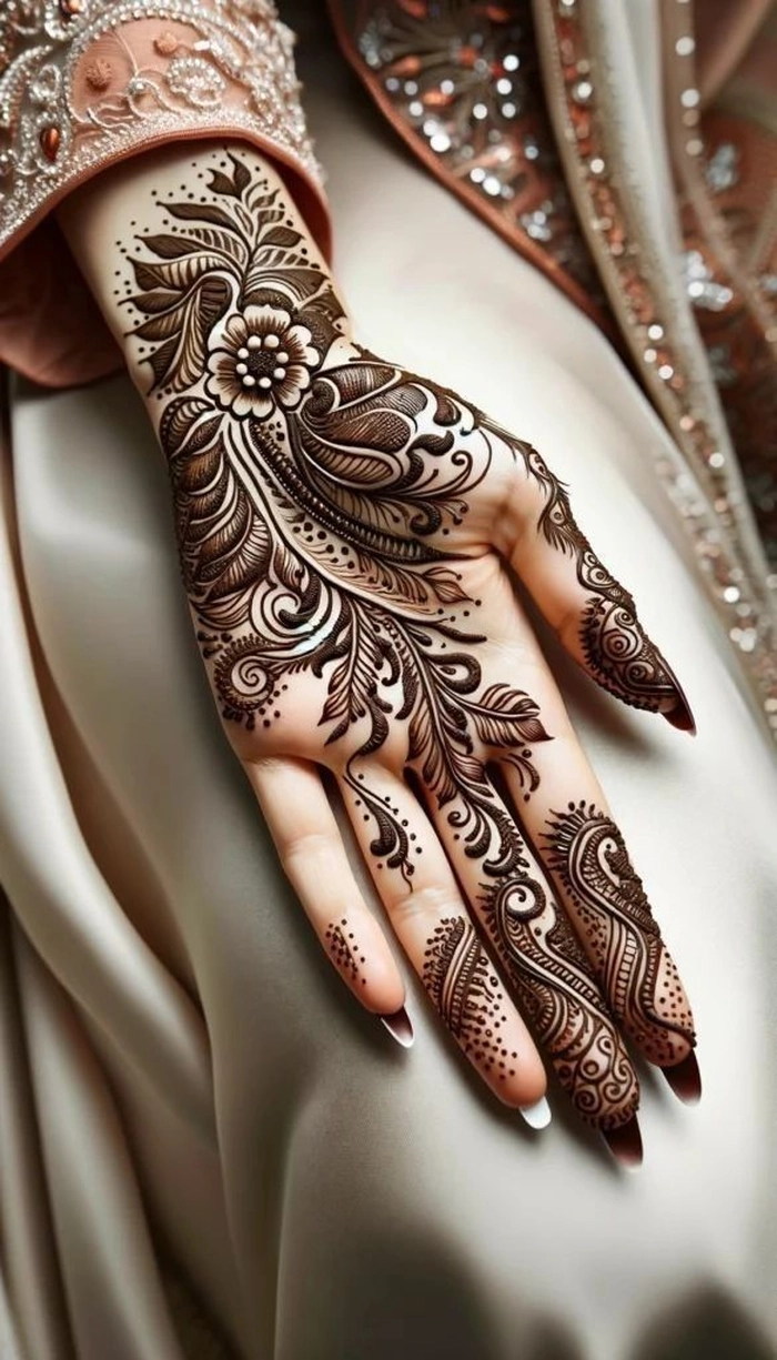 3d mehndi design back hand arabic simple