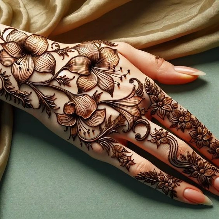 3d mehndi design back hand bridal