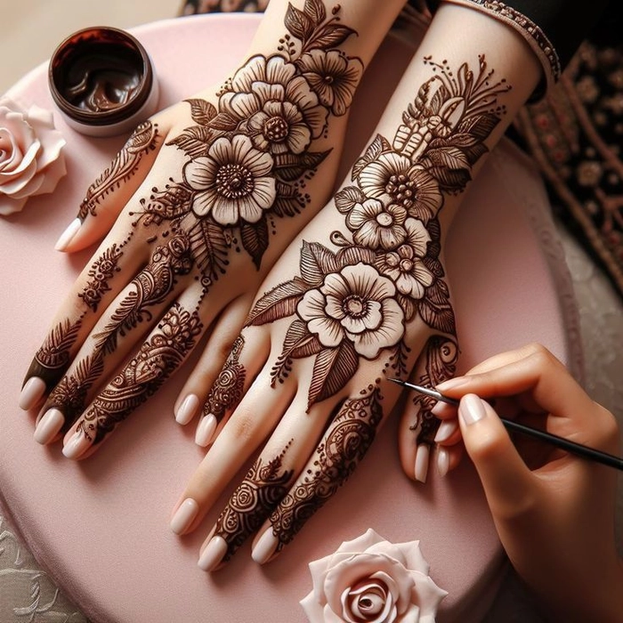 3d mehndi design back hand easy
