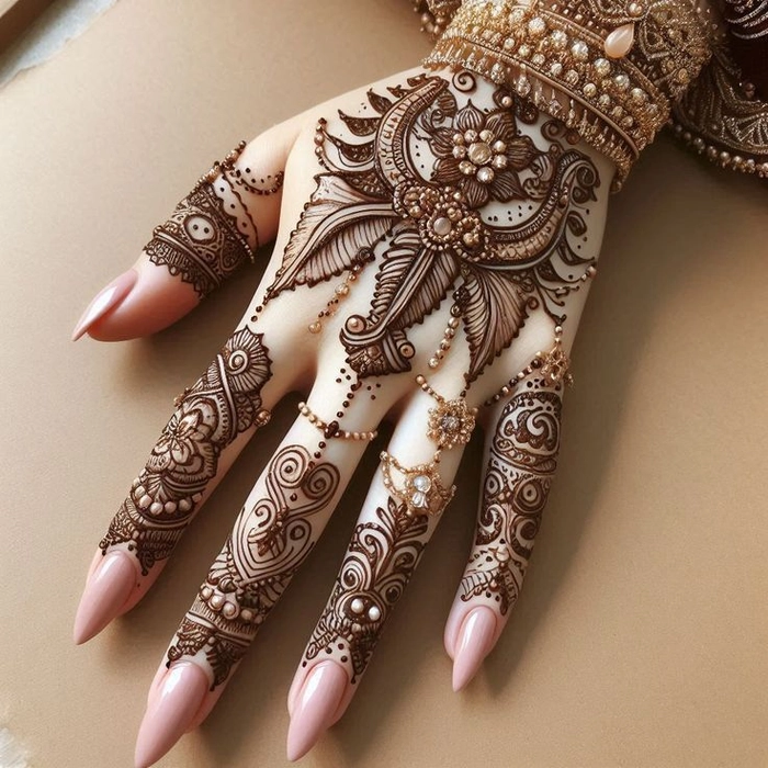 3d mehndi design back hand for girl