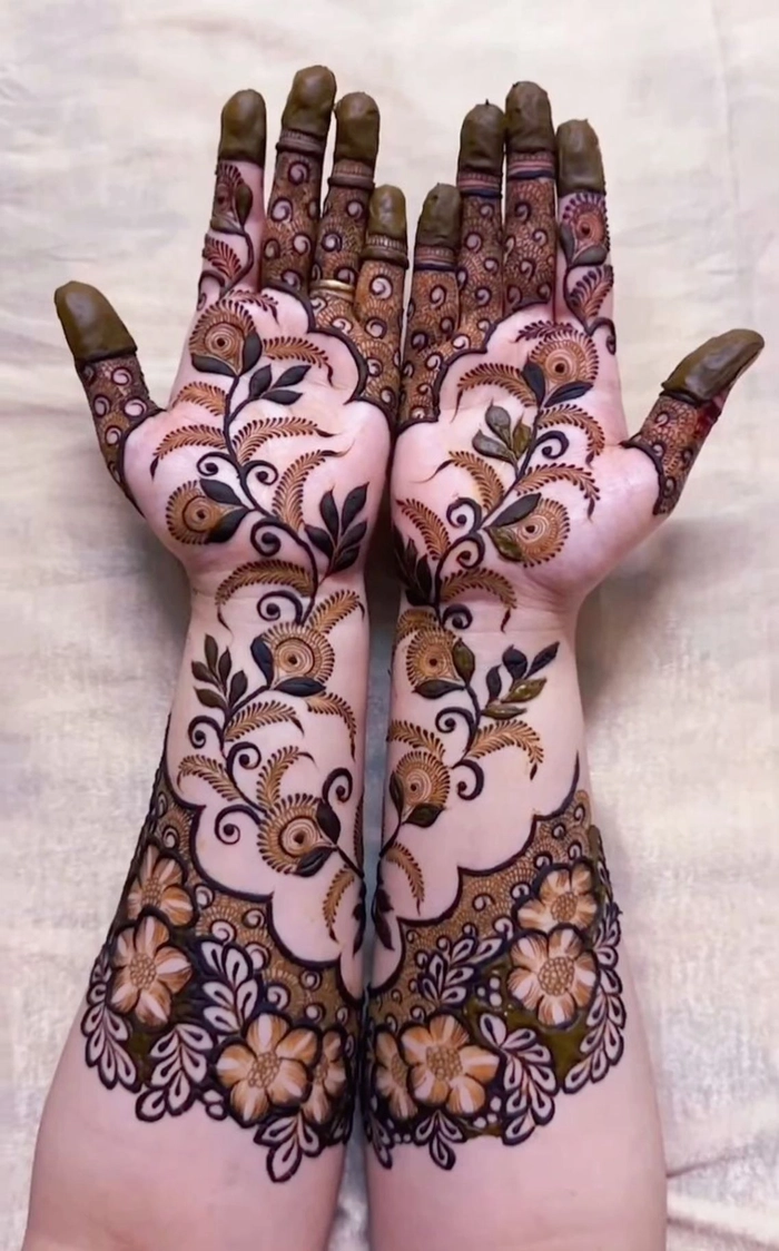 3d mehndi design back hand full