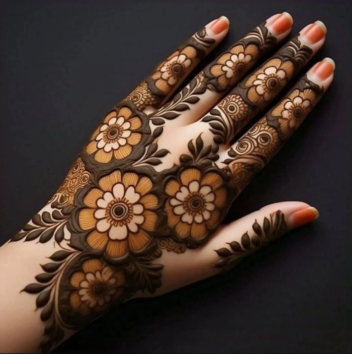 3d mehndi design front hand simple