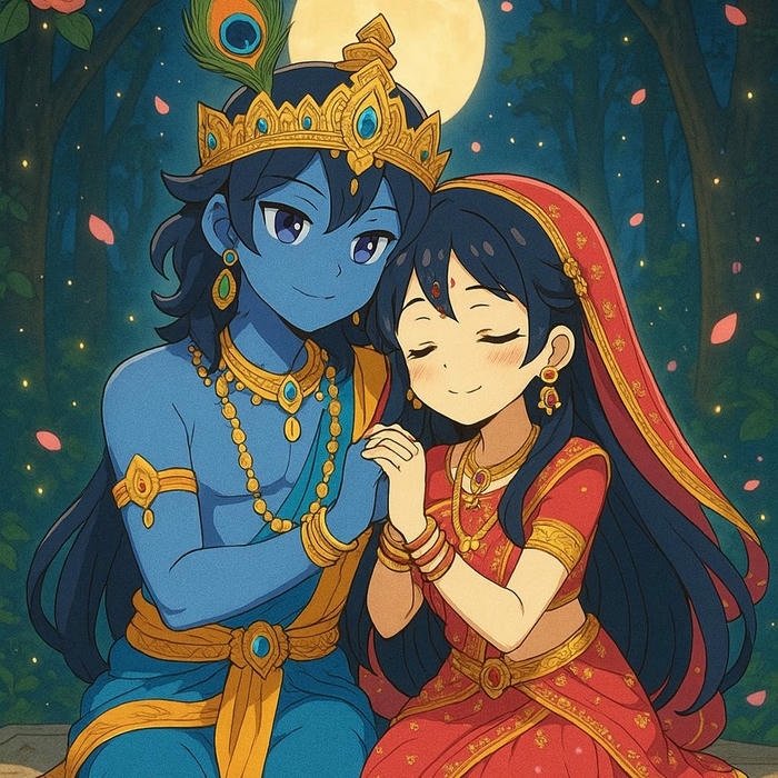 Anime Dp Radha Krishna devotional couple anime art style