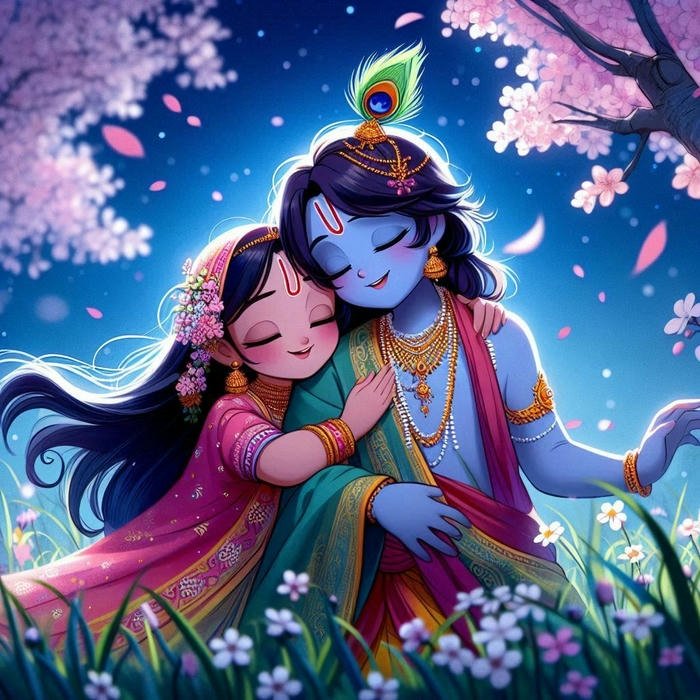 Anime Dp Radha Krishna peaceful spiritual cartoon illustration