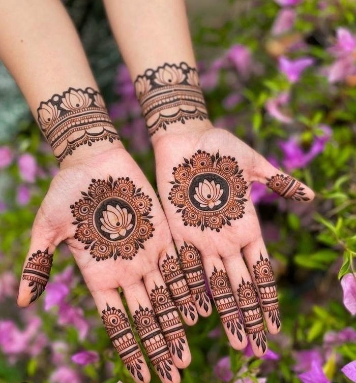 Back Hand Lotus Mehndi Design modern henna inspiration