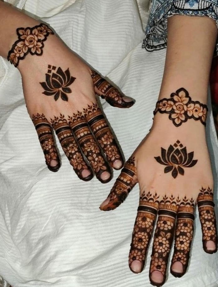 Back Hand Mehndi Design Lotus flower henna pattern