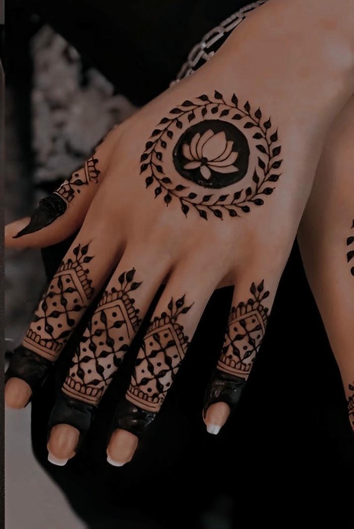 Creative Lotus Mehndi Design Back Hand floral henna details