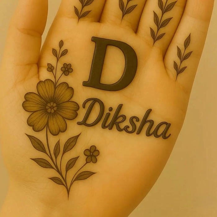 D letter mehndi design modern minimal pattern for girls