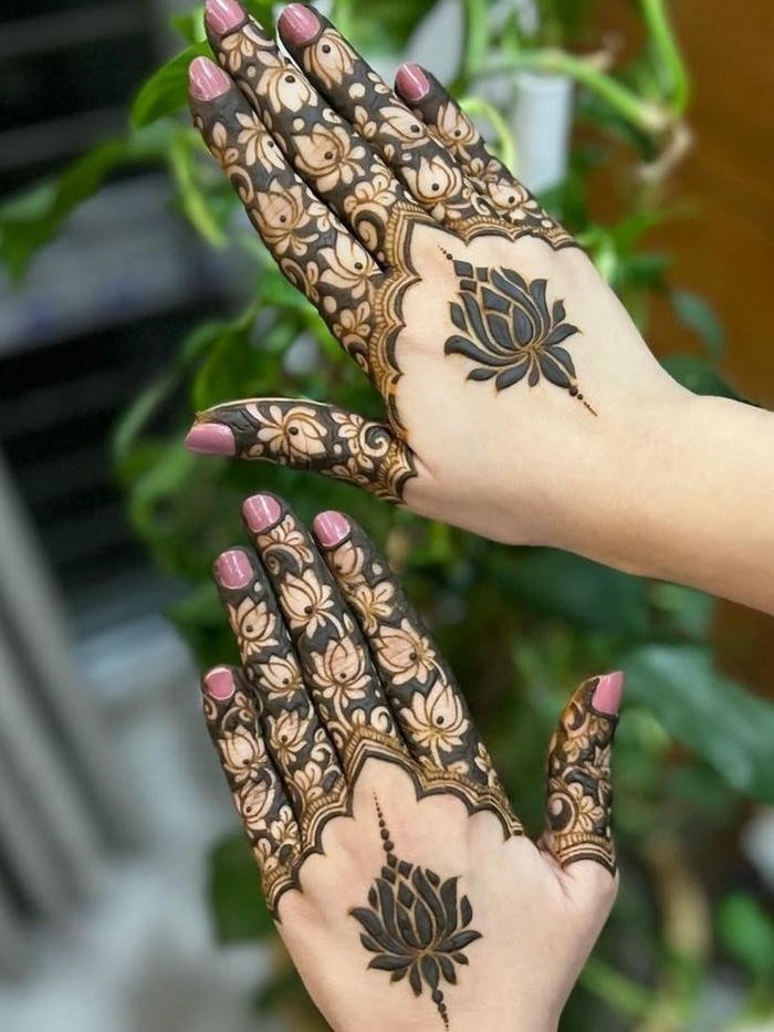 Elegant Lotus Mehndi Design Back Hand traditional henna pattern