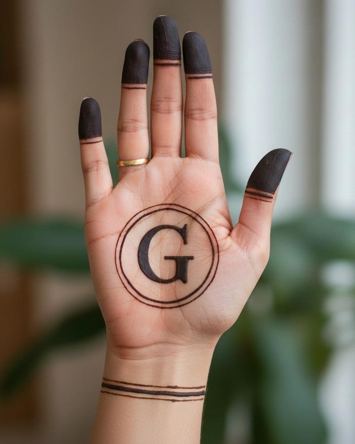 G letter mehndi design creative leafy henna pattern