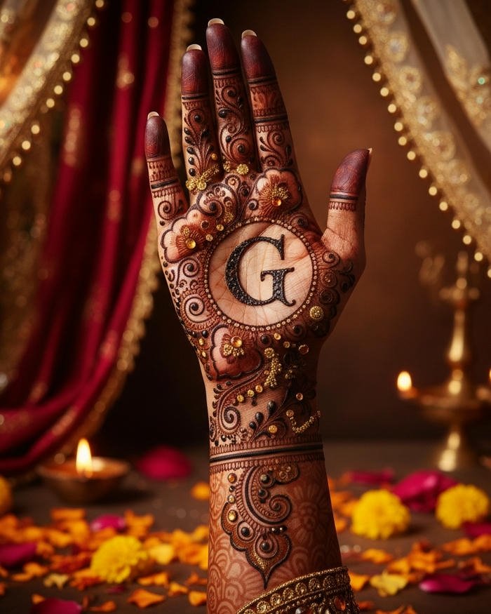 G letter mehndi design minimal modern initial art