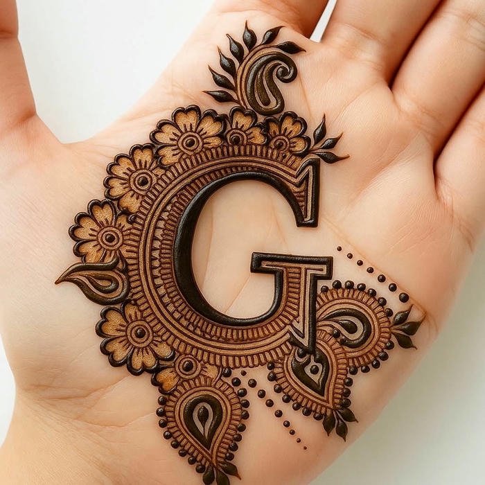 G mehndi designs traditional indian initial henna style