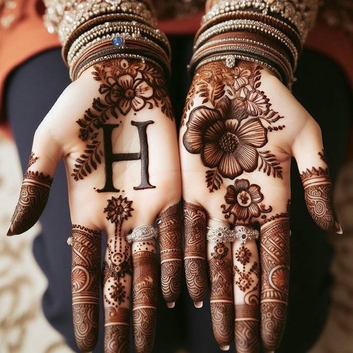 H letter mehndi design bridal alphabet henna inspiration