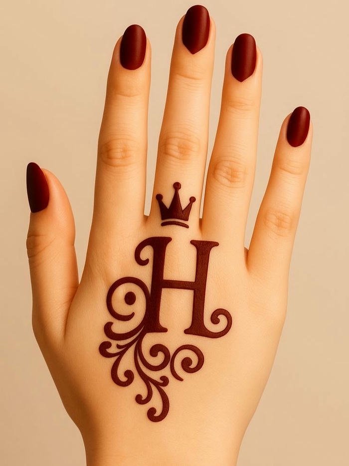 H letter mehndi design classy initial for weddings
