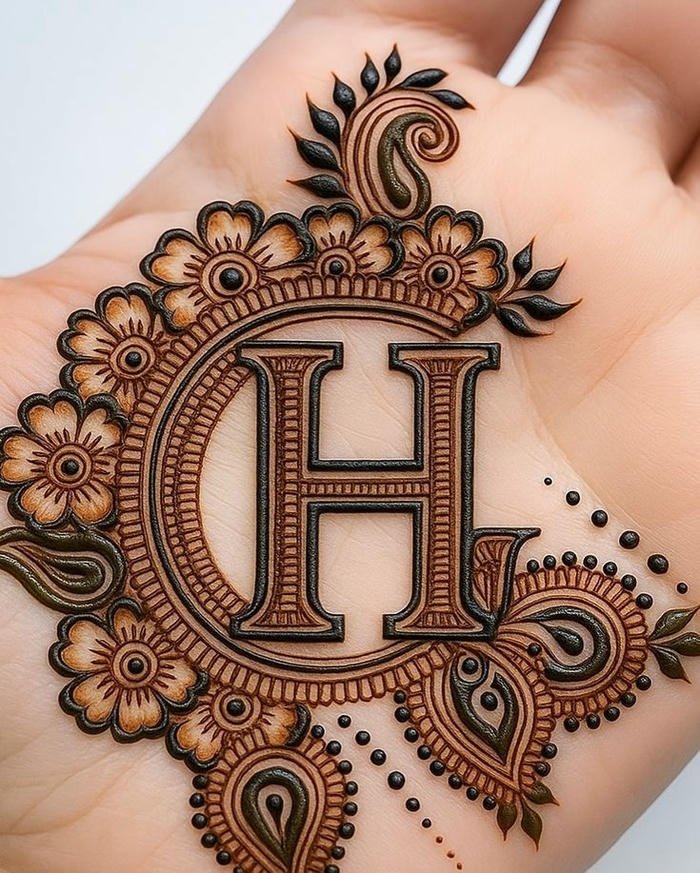 H letter mehndi design cute easy pattern for beginners