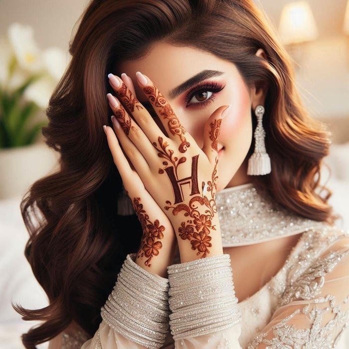 H letter mehndi design modern floral initial for hands