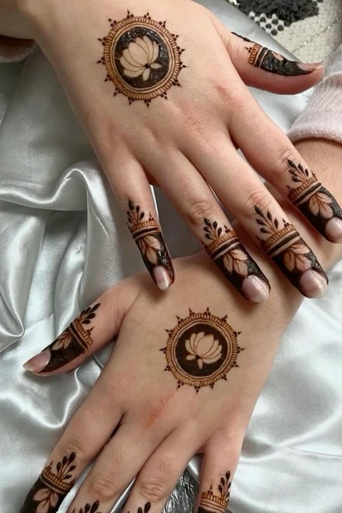 Lotus Mehndi Design Back Hand bridal floral mehndi style