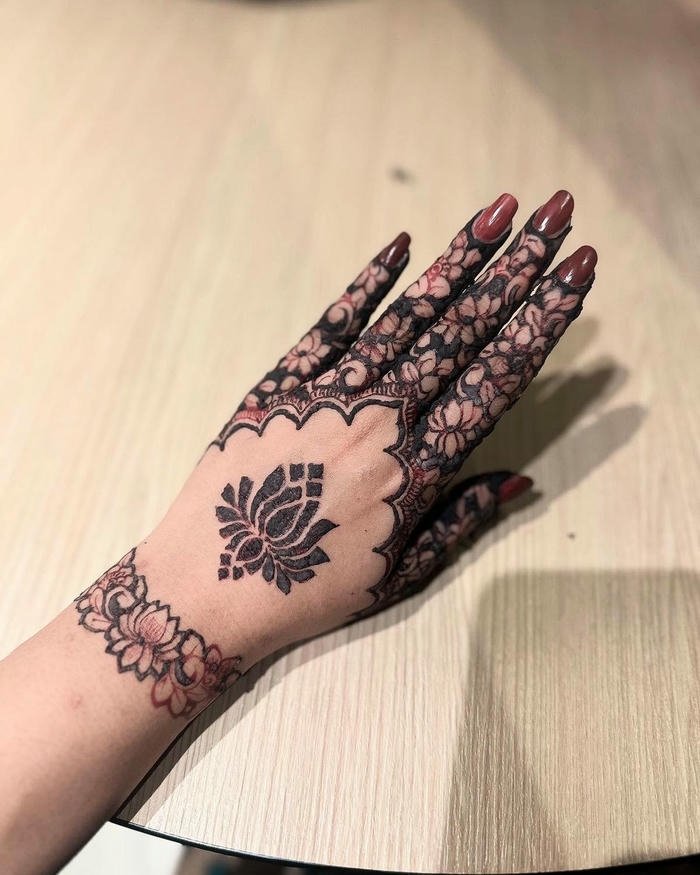 Lotus Mehndi Design Back Hand full coverage mehndi style