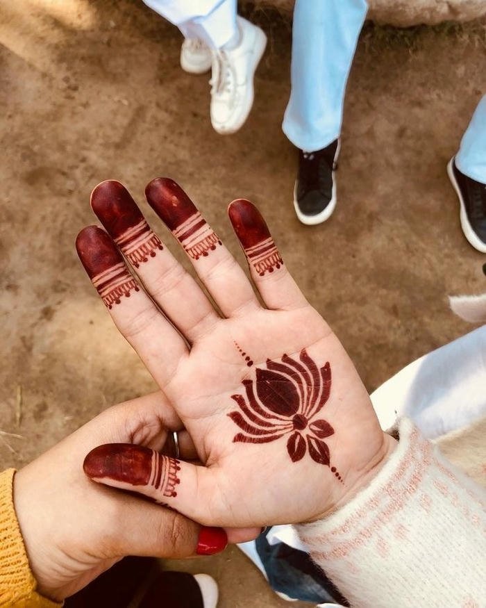 Lotus Mehndi Design Back Hand minimal floral henna work