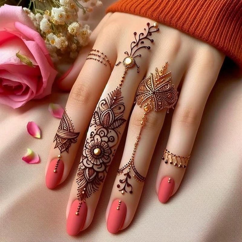 Mehndi Only Fingers Design simple traditional look