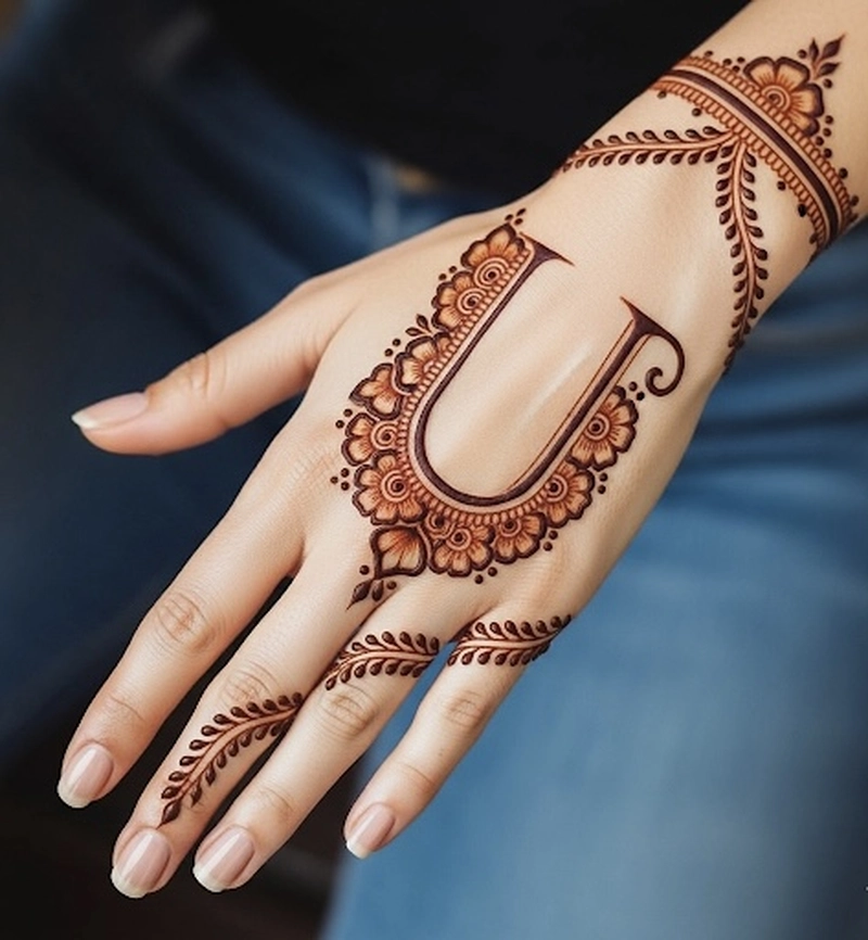 Pic alphabet u mehndi design