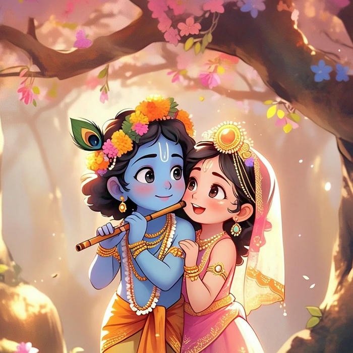 Radha Krishna Anime Dp devotional animated couple profile artwork