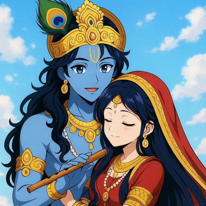 Radha Krishna Anime Dp vibrant spiritual anime illustration