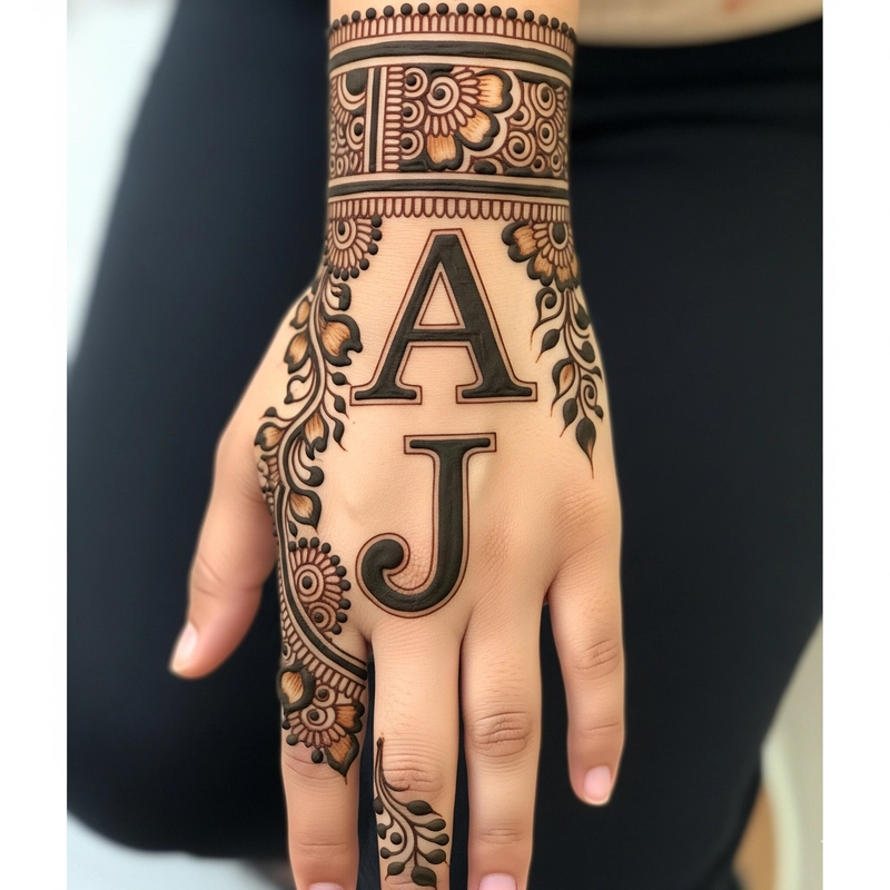 a j name mehndi design