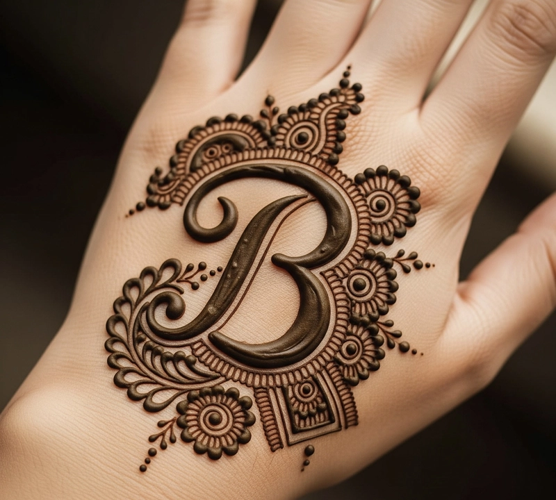 b letter tattoo mehndi design