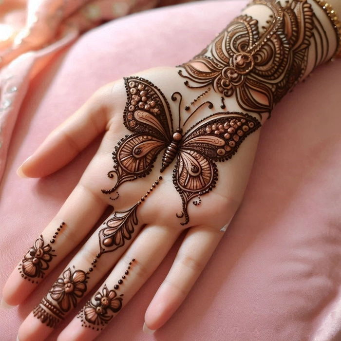 back hand butterfly mehndi design