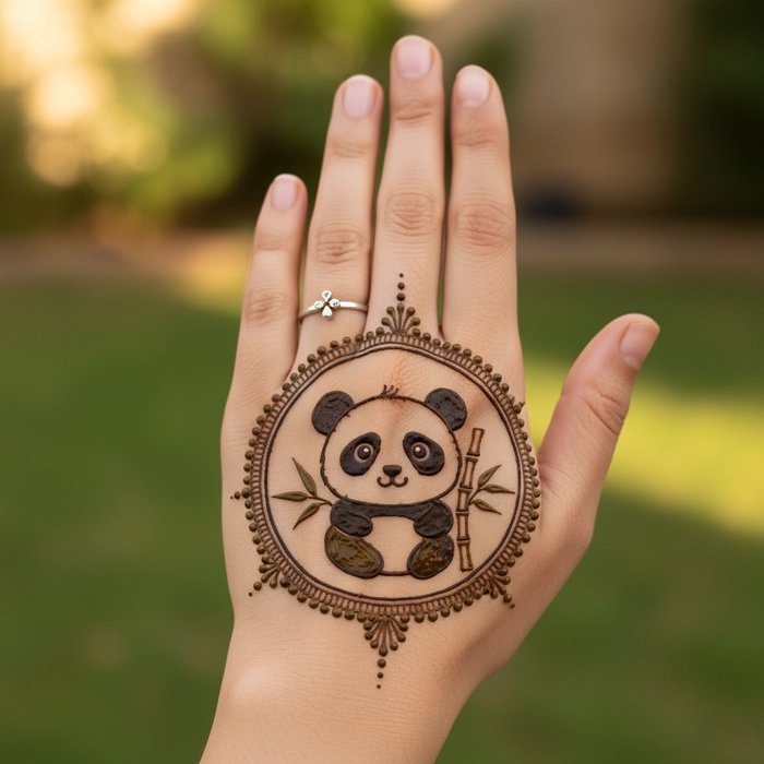 back hand panda mehndi design