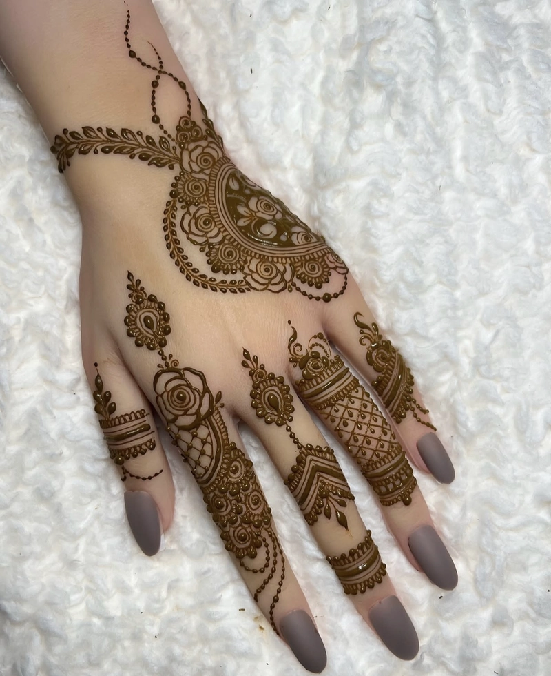 back hand rose flower mehndi design