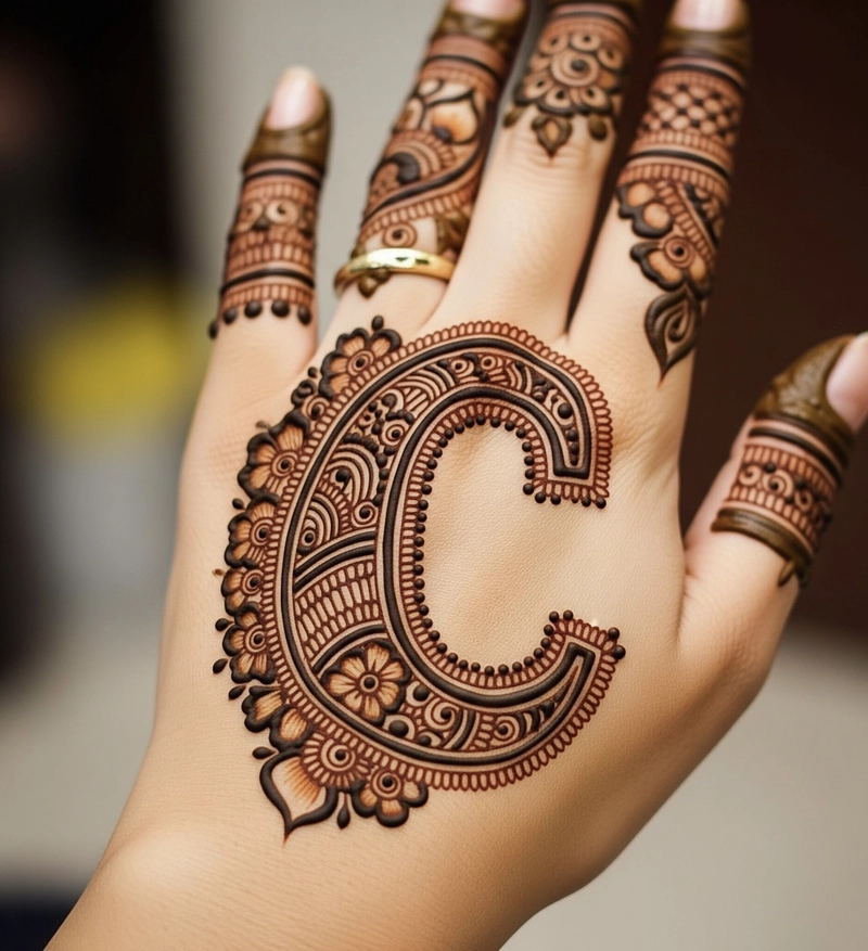 beautiful c letter mehndi designs