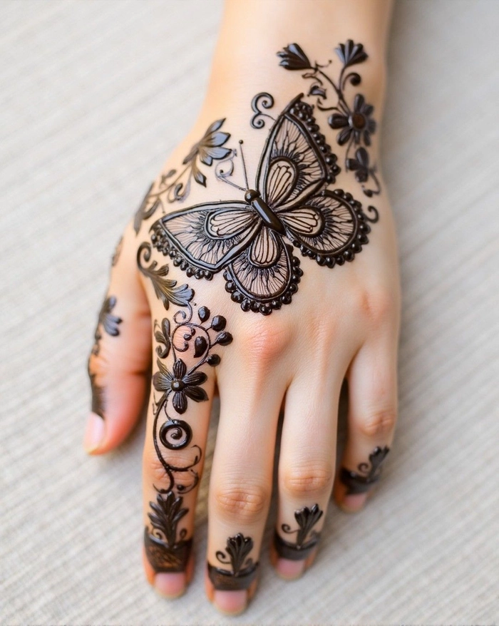 beautiful stylish butterfly mehndi design