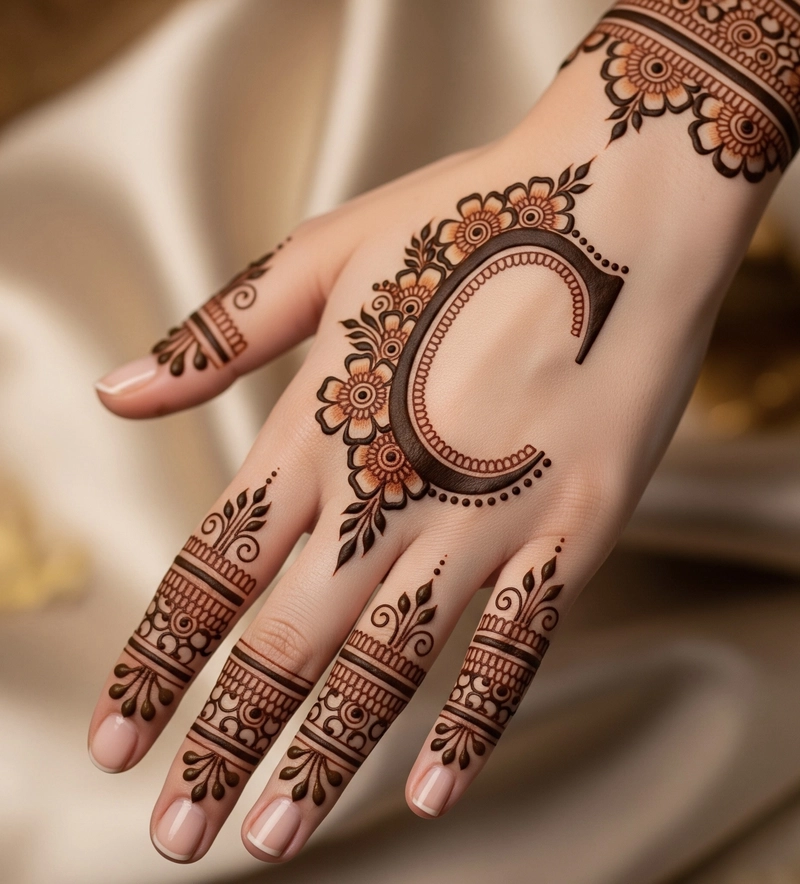 c letter mehndi design for girl
