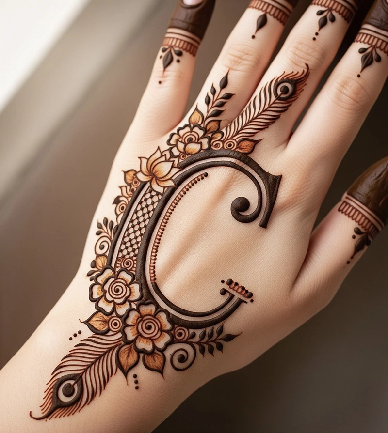 c letter mehndi design simple and