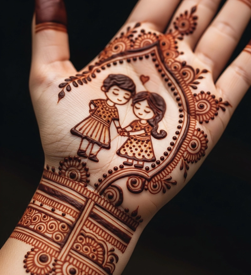 cartoon couple mehndi design