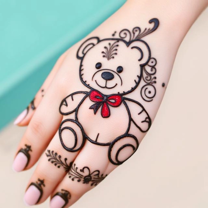 cartoon panda teddy bear mehndi design