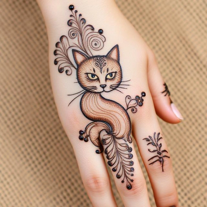 cat cartoon mehndi designs