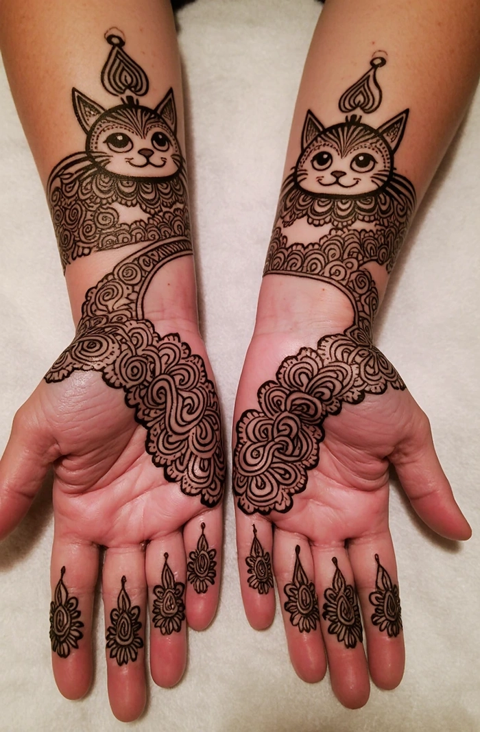 cat hand mehndi design