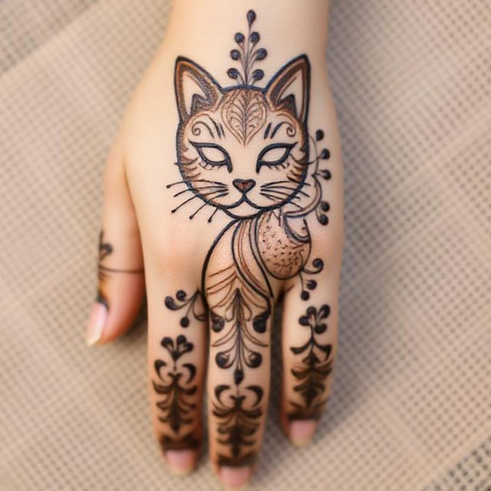 cat hand mehndi designs