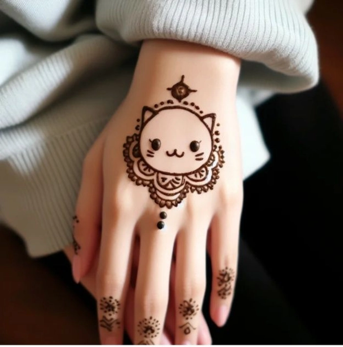 cat henna design simple