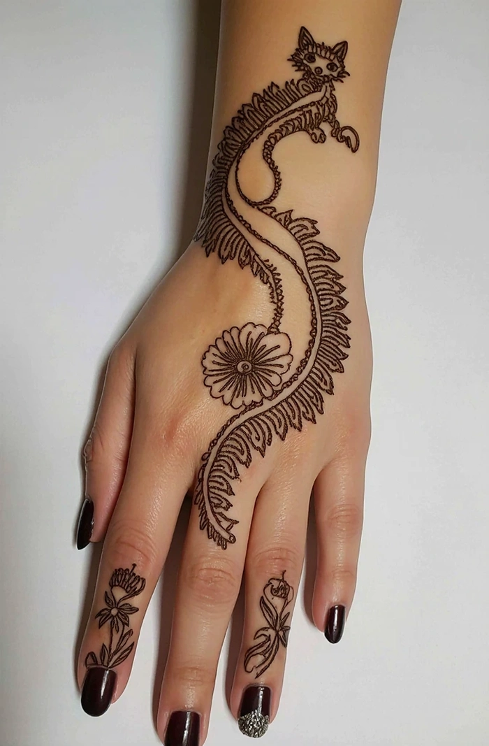 cat mehndi design easy
